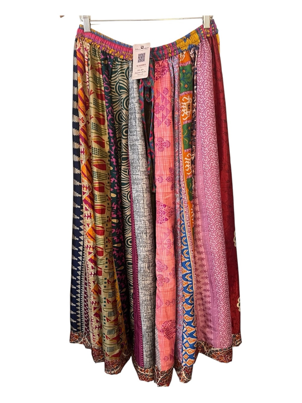 Handmade in India 100% Silk Maxi Drawstring Waist Skirt NWT OS